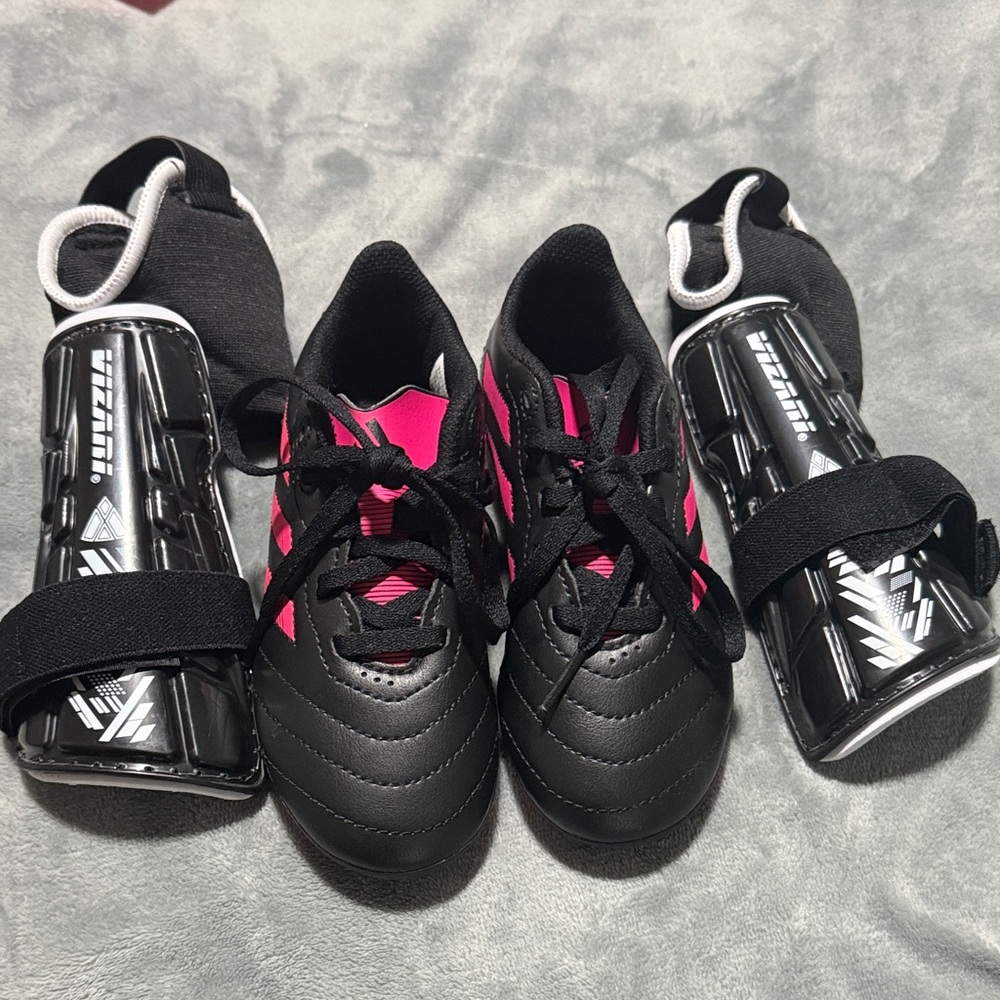 adidas Kids Black and Pink Sneakers with Shin Guards